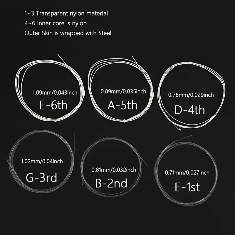 Набор струн для классической гитары 6 шт. Нейлоновый сердечник, серебряное покрытие из меди