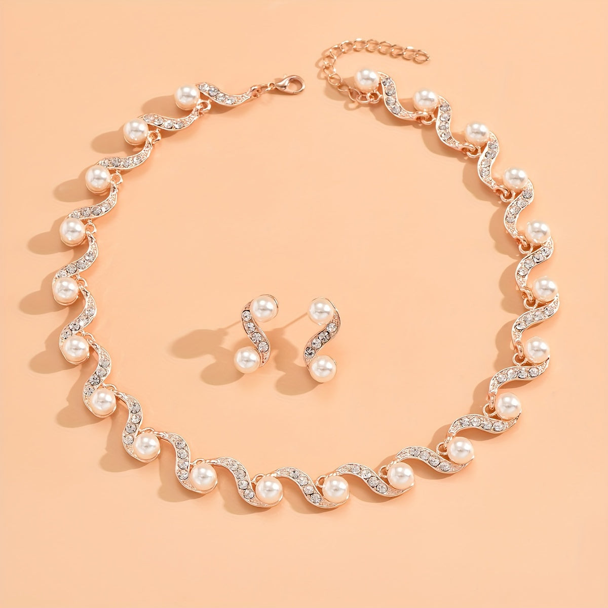 Pearl and Diamond Jewelry Set for Brides Wedding Accessories