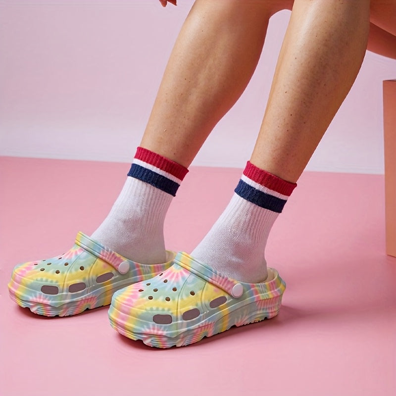 Women's Tie-Dye EVA Clogs Slip-On Shoes with Rainbow Colors All-Season