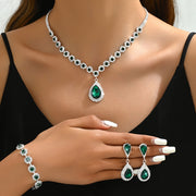 Jewelry Set for Brides and Ladies Flower Drop Necklace Earrings Bracelet