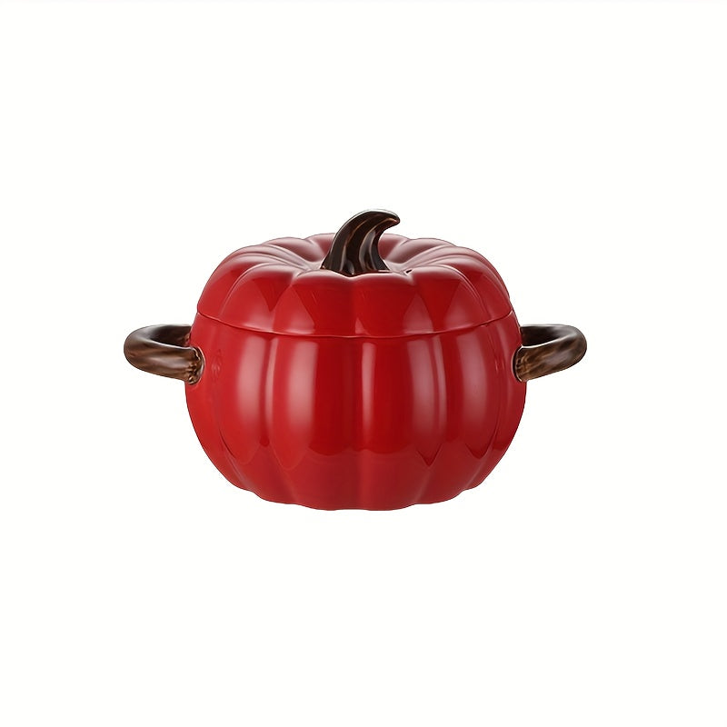 Ceramic Pumpkin-Shaped Soup Pot with Lid and Handles for Stews and Salads
