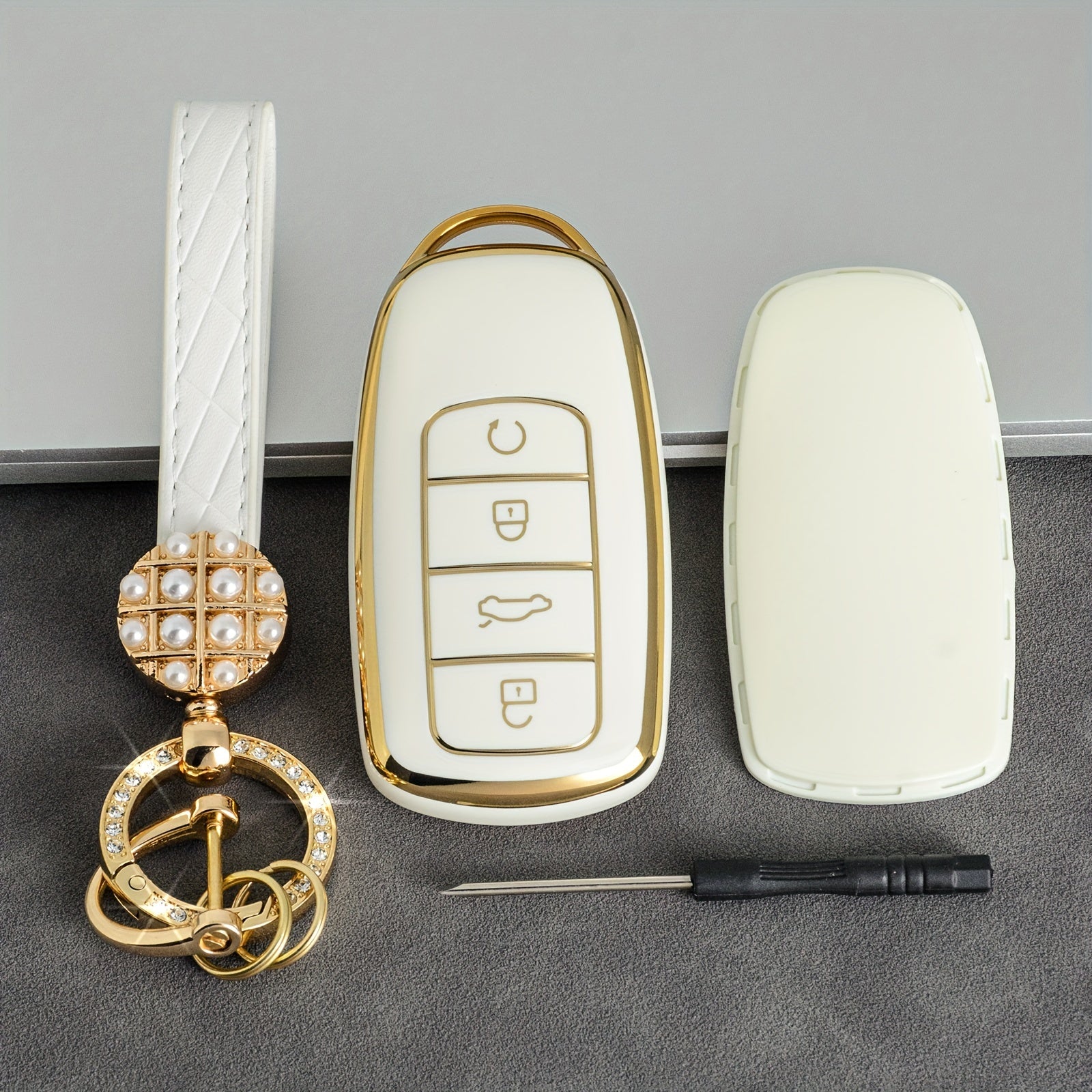 Leather Key Fob Protector with Bling Keychain for Car Key