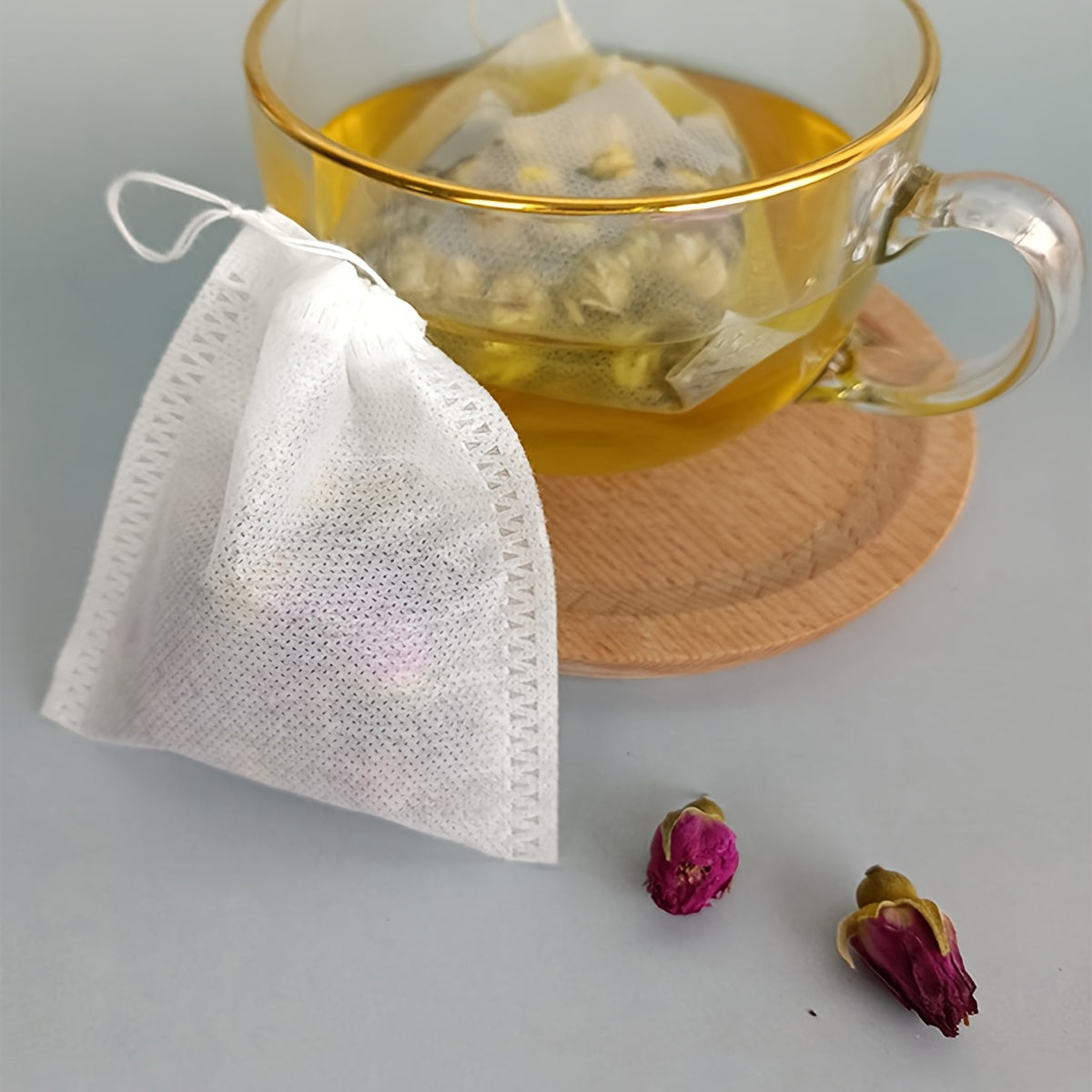 100 Disposable Full-Size Non-Woven Tea Bags for Leaves and Decoctions