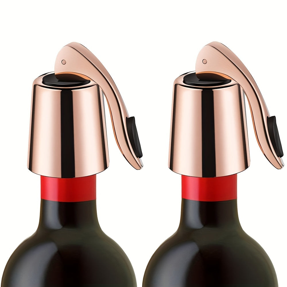 Set of 2 Wine Bottle Stoppers with Silicone Sealers for Freshness Gift for Parties and Holidays