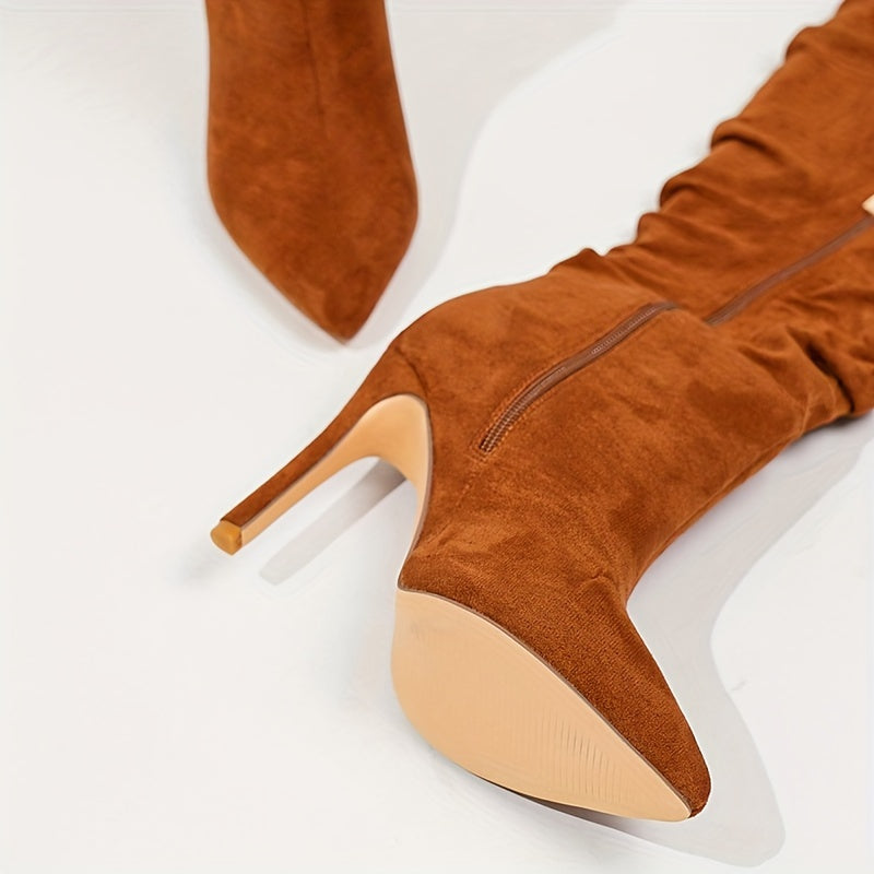 Women's Faux Leather Stiletto Heel Boots Pointed Toe Winter Black