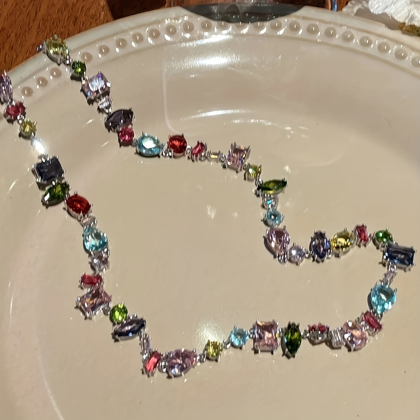 Multicolor Crystal Zirconia Jewelry Set Necklace and Bracelet Geometric Rainbow Design