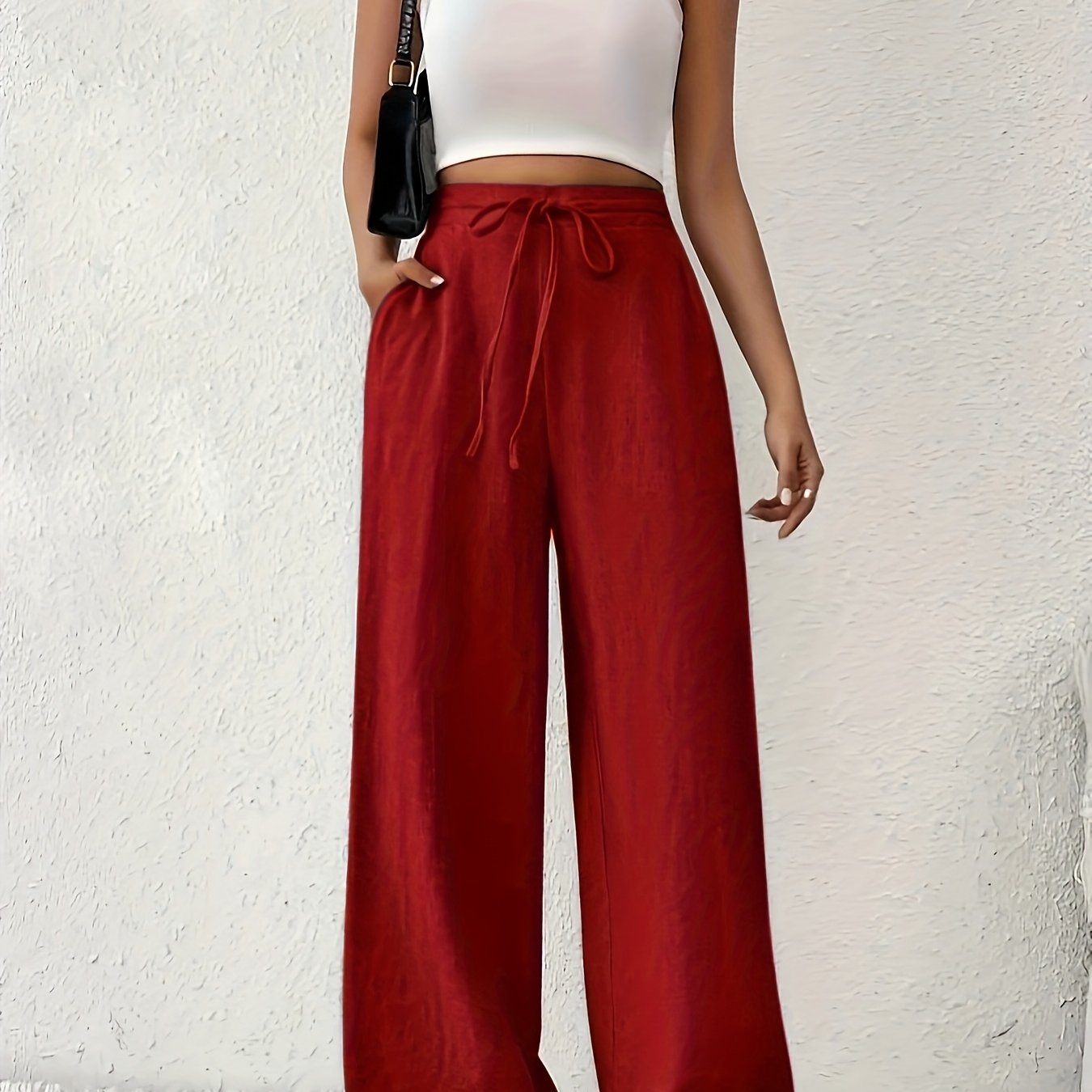 Plus Size Women Wide-Leg Pants Cotton Casual Solid Color Spring Summer Fall