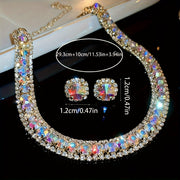 Sterling Silver Rhinestone Necklace and Earrings Jewelry Set for Bridal and Special Occasions