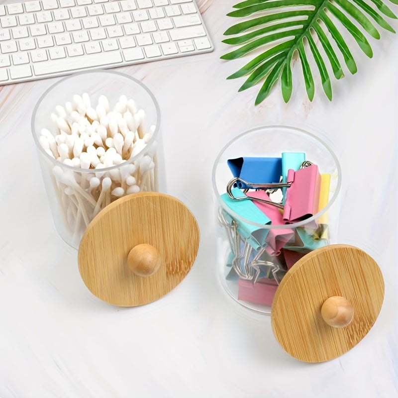 Set of 4 Bamboo Bathroom Accessories Boho Decor Waterproof Plastic Storage Jar Dispenser