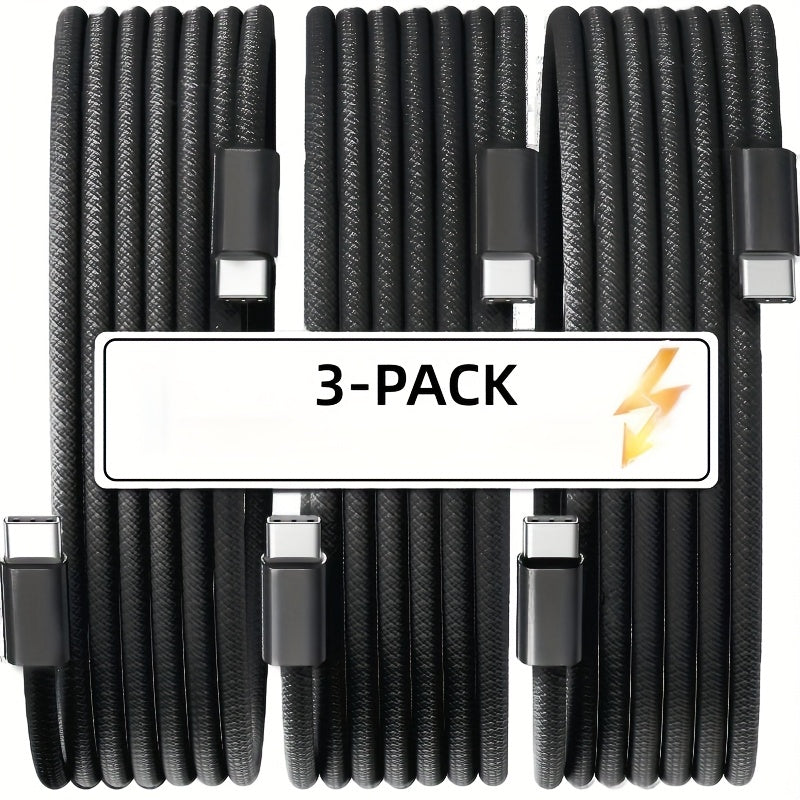 3-Pack USB C to C Cable 240W Fast Charging Nylon Glossy Finish Data Sync