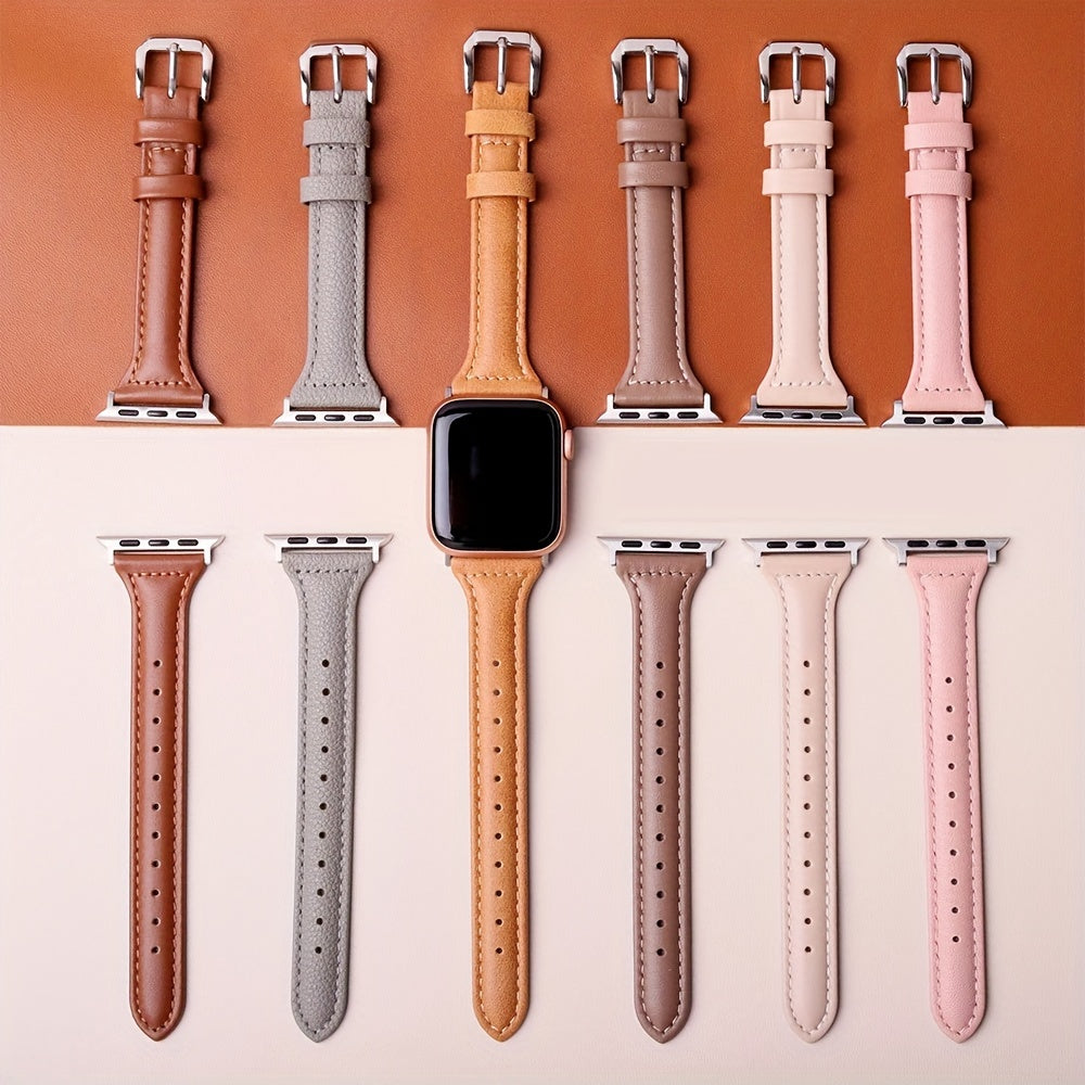 Ultra-Thin Synthetic Leather Watch Strap for iWatch Series 3 4 5 6 7 8 9 Ultra SE