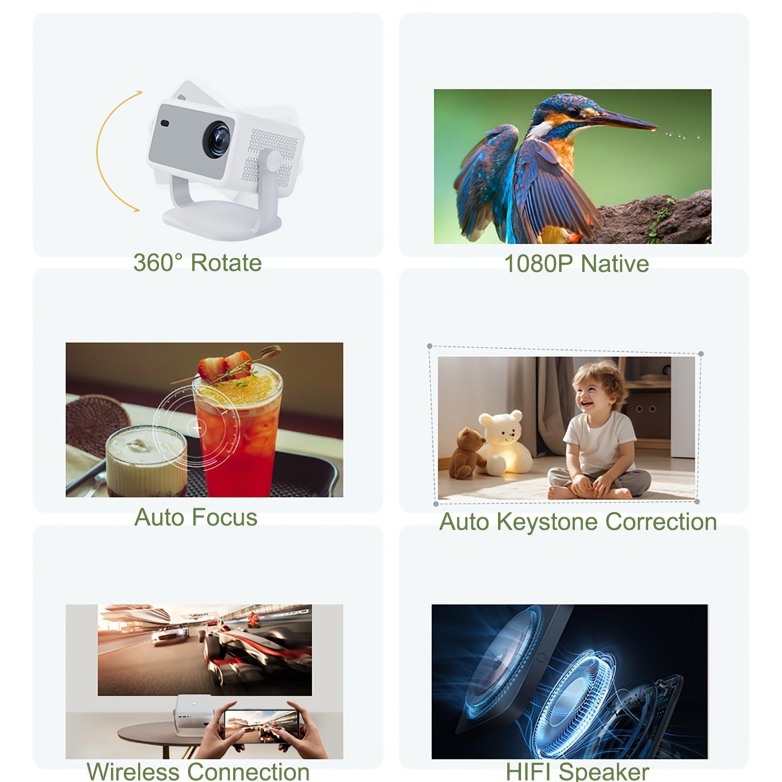 Smart Projector Full HD 4K with Auto Focus Wireless Casting for Home Theater