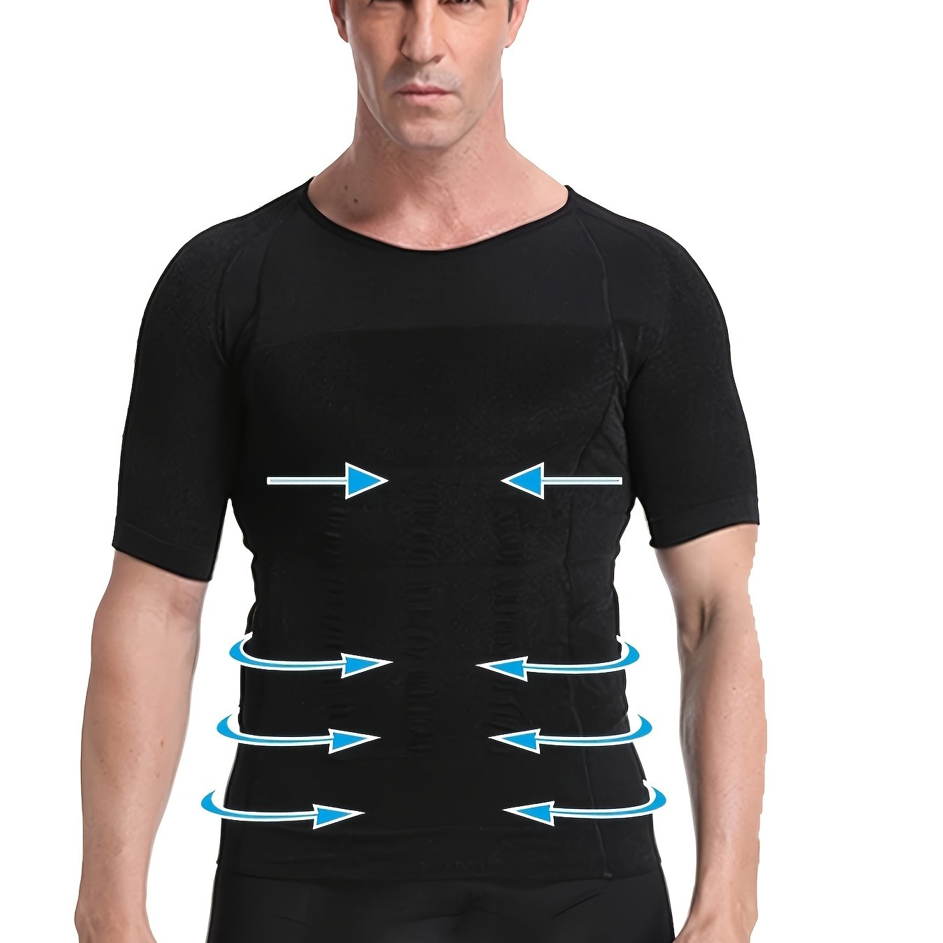 Qora erkaklar uchun siqish shaklida ko'ylak, kesilgan tasma tafsiloti bilan, tor kesim, yumshoq bo'yin, qisqa yeng, cho'ziluvchan mato.