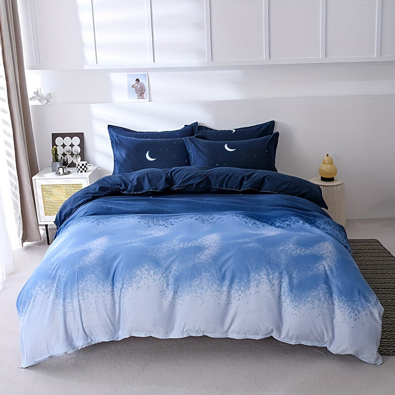 Night Sky Moon Print Bedding Set 3-Piece Duvet Cover and Pillowcases for Bedroom