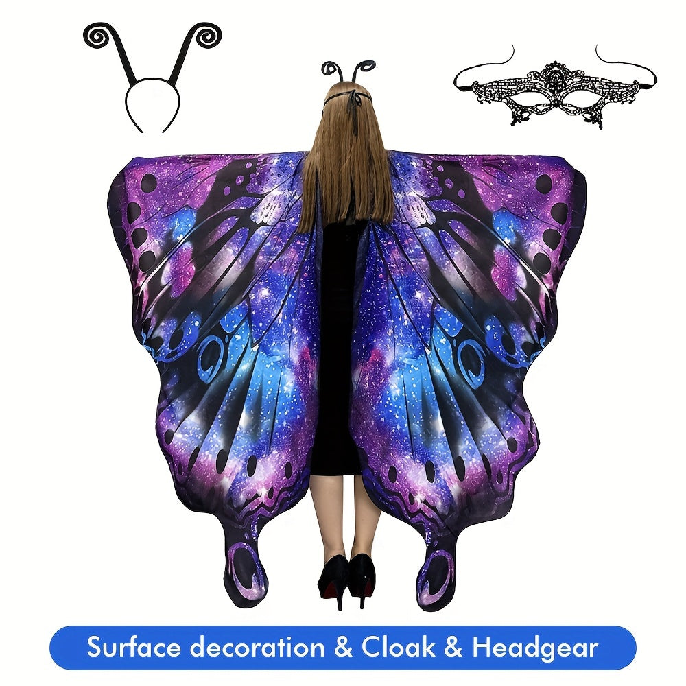 Chal de alas de mariposa para mujer, capa de hada, disfraz de Halloween, poliéster vibrante, spandex