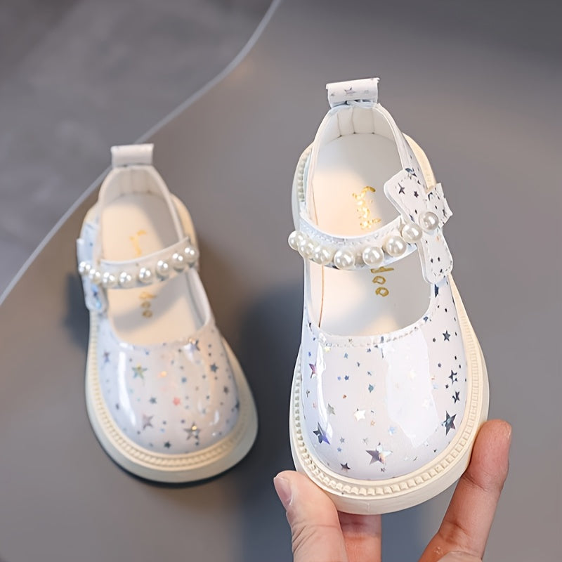 Zapatillas rosas de perla para niñas con patrón de estrellas brillantes para uso diario