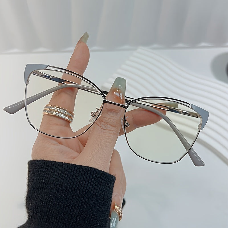 Women's Blue Light Blocking Glasses Oval Metal Frame Chic Design Non-Prescription Includes Case