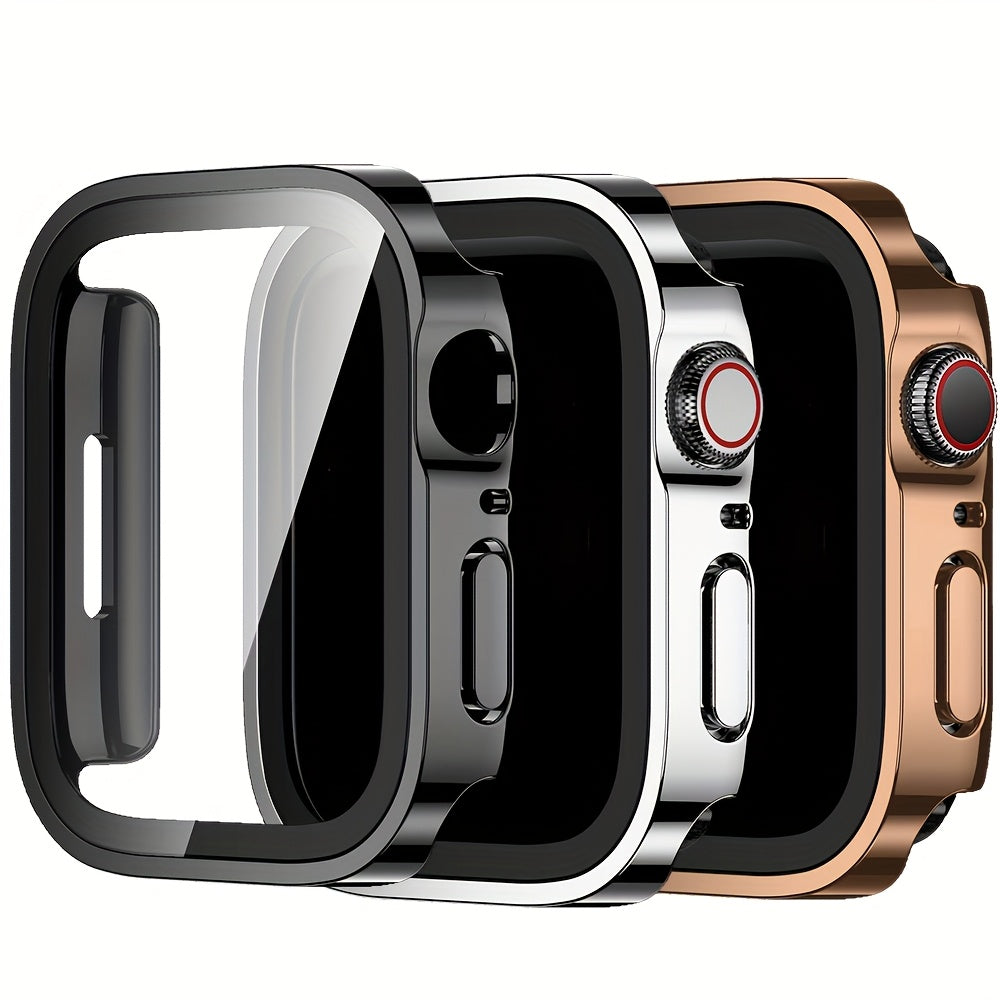 3-Piece Full Coverage PC Protective Case Set for Apple Watch with Built-in Glass Screen Protector 40mm-49mm