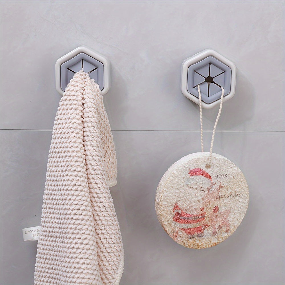 Hexagonal Wall Hooks Set for Towel Storage, Creative Hole-Free Racks, Kitchen Accessories