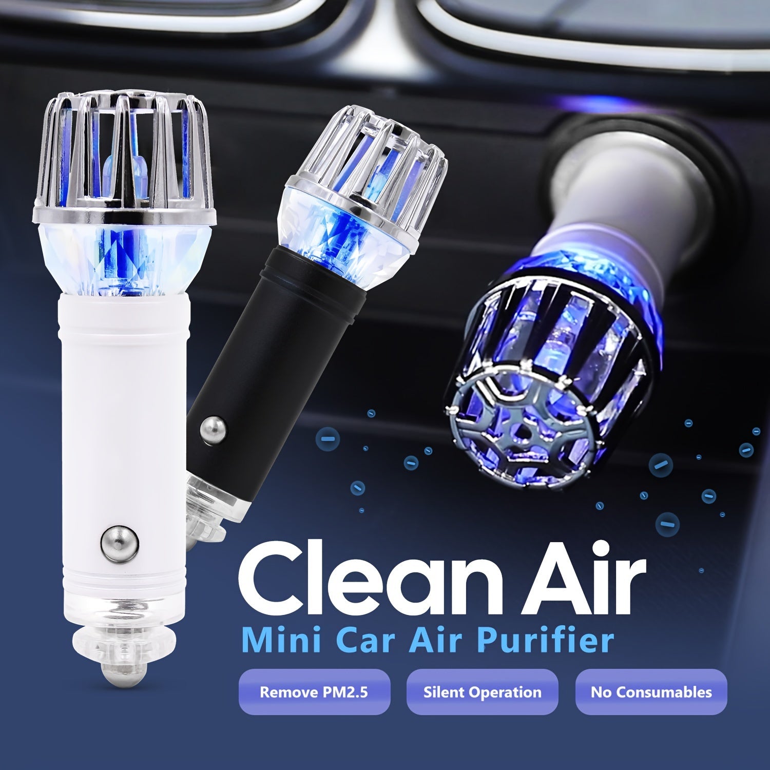 Car Air Purifier Ionizer 12V Negative Ion Generator Smoke Removal Compact
