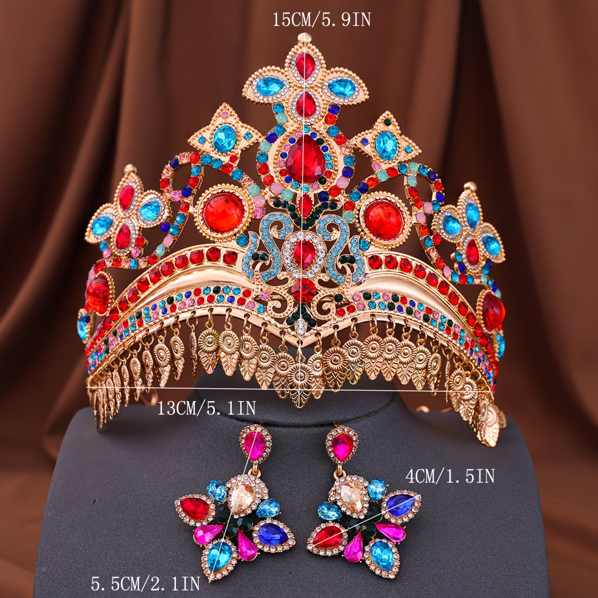 2-Piece Rhinestone Crown and Earrings Set for Princesses and Queens Bridal Wedding Headpiece Alloy Jewelry