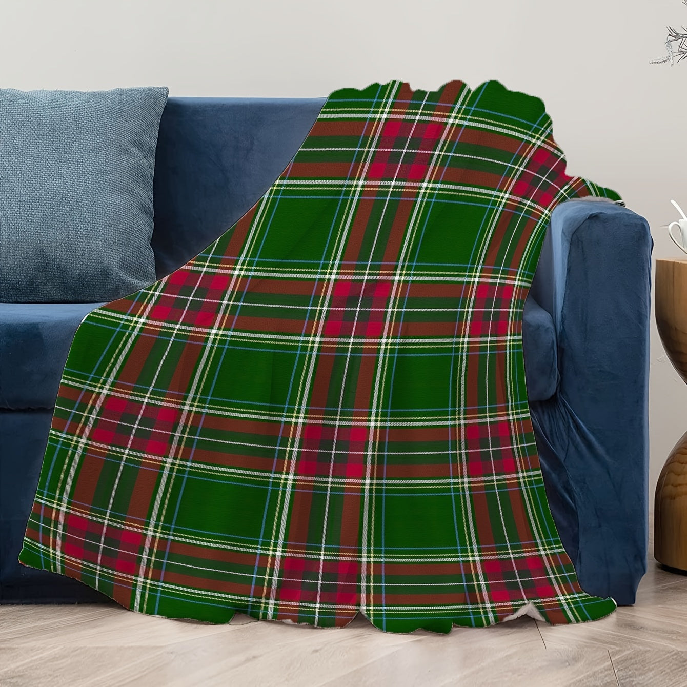Cozy Flannel Plaid Throw Blanket for Couch Bed Stain-Resistant Machine Washable