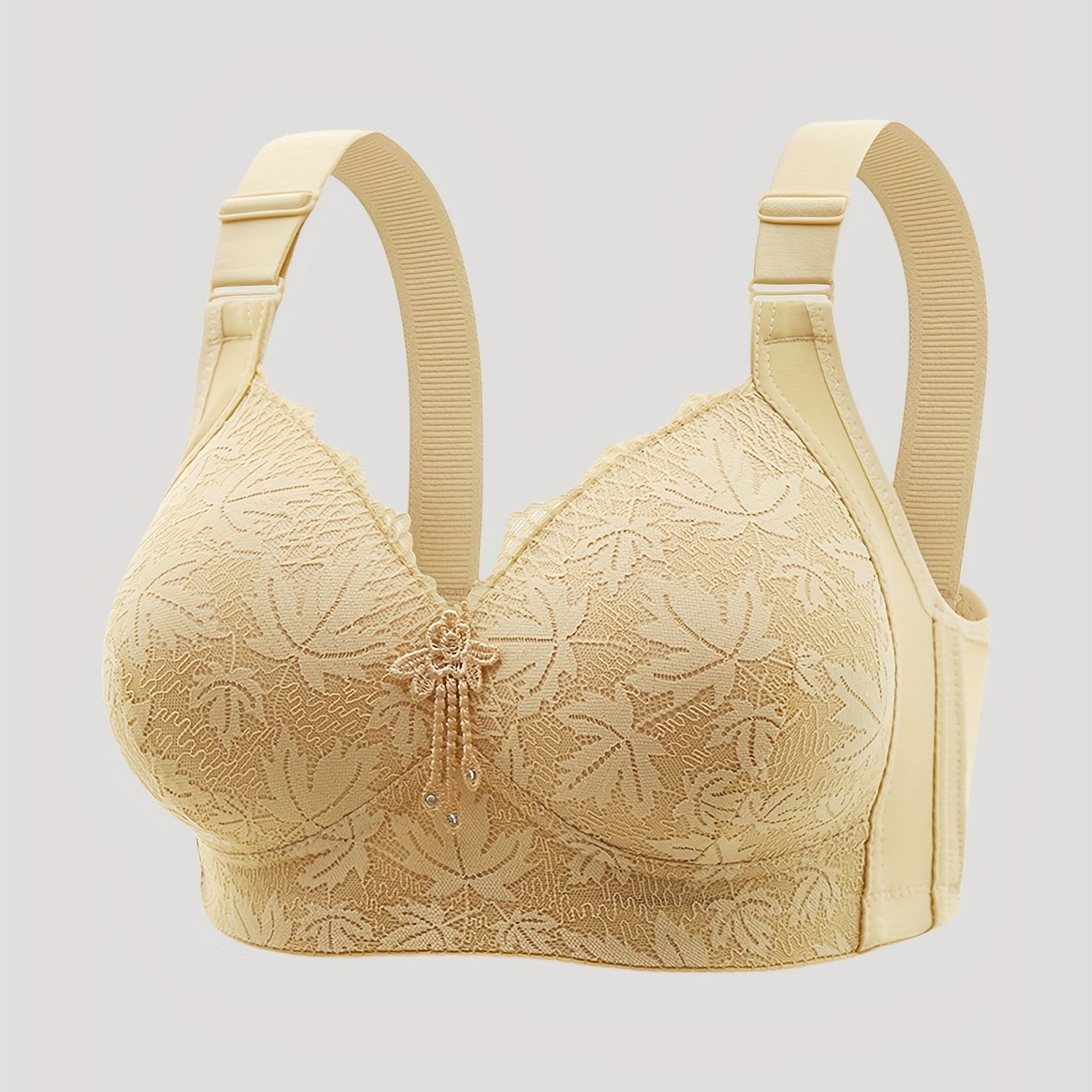 Women's Floral Lace Wireless Push-Up Bra Breathable Satin Tassel Lingerie