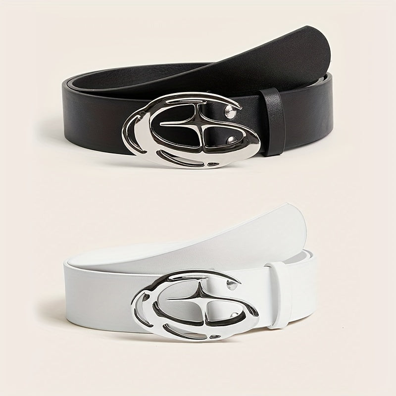 Women's Faux Leather Belt with Vintage Buckle for Dresses and Jeans