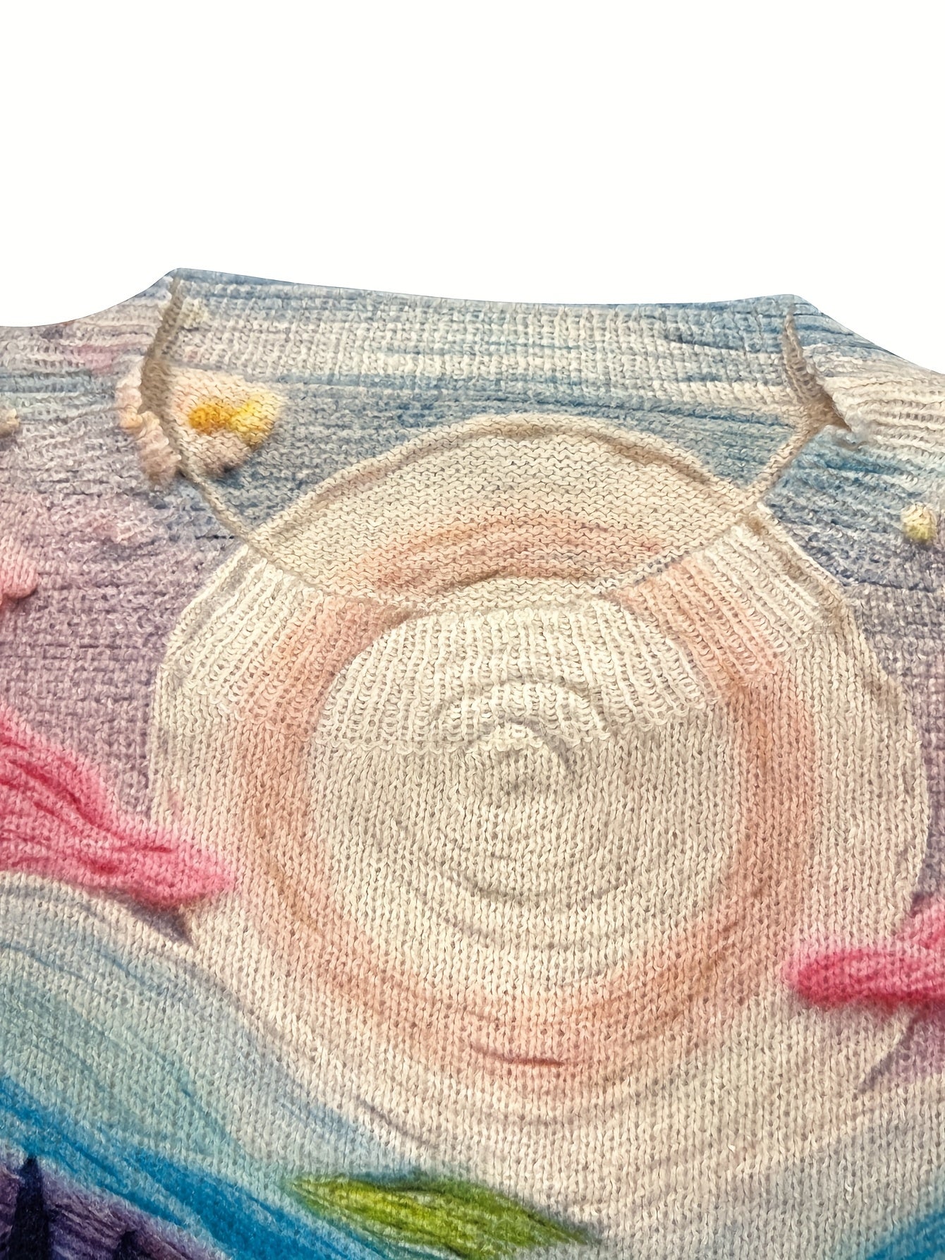 Suéter de punto de manga larga con cuello redondo y estampado floral para mujer talla grande