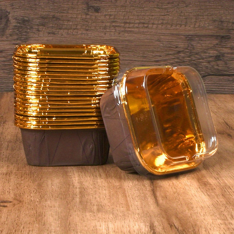 50 Square Cupcake Cups with Lids, Heat-Resistant Foil, Baking and Dessert Cups