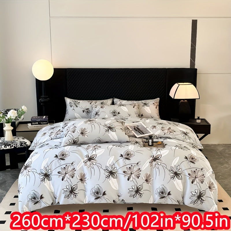 Koʻk rangli gull naqshli yostiq va yostiqchalar bilan toʻplam, 3 ta qopqoq va yostiqchalar, yumshoq polyester