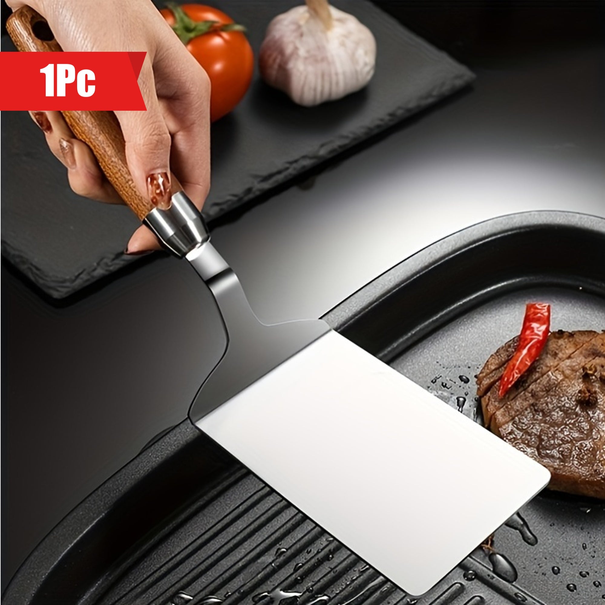 Stainless Steel Kitchen Utensil Set with Spatula, Pancake Scraper, Steak Knife