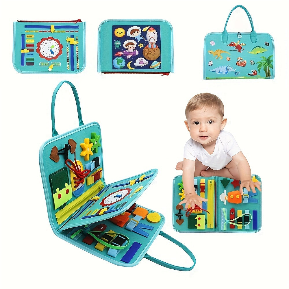 Colorful Felt Toddler Busy Board Educational Toy for Fine Motor Skills Practice Pink Blue