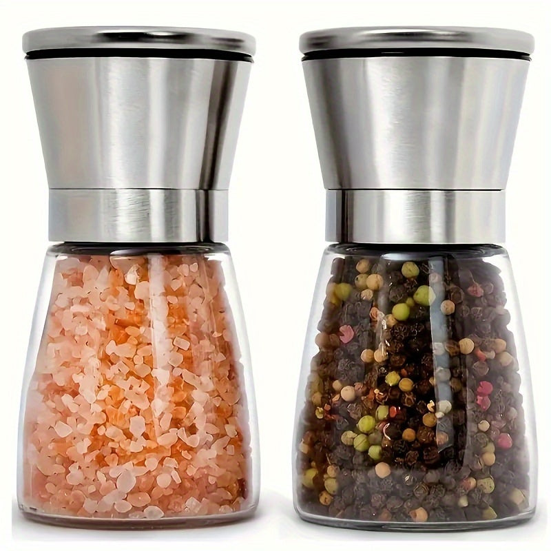 Stainless Steel Glass Manual Pepper Grinder Refillable Salt Mill Adjustable