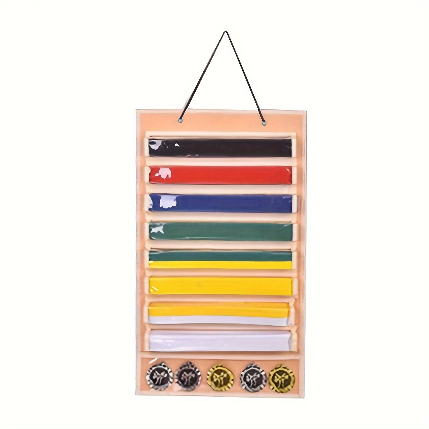 Martial Arts Belt and Medal Organizer Wall Rack with 9 Clear Pockets