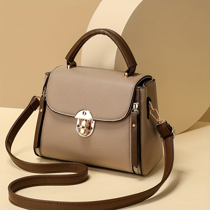 Women's Black Khaki PU Messenger Bag Casual Style Adjustable Strap Magnetic Closure