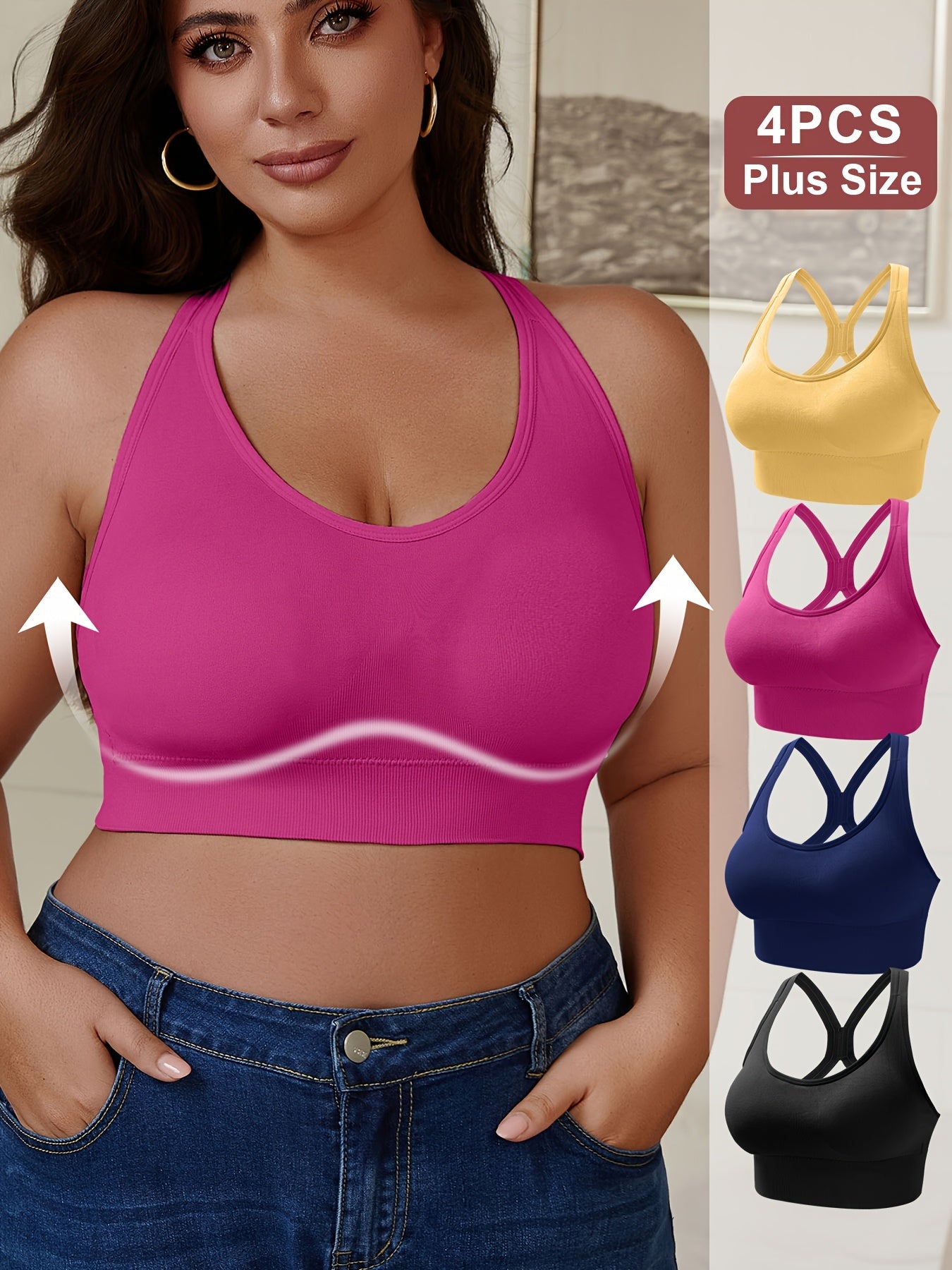 Women’s Plus Size Seamless Sports Bra 4 Pack Breathable Non-Slip Yoga Tank Top