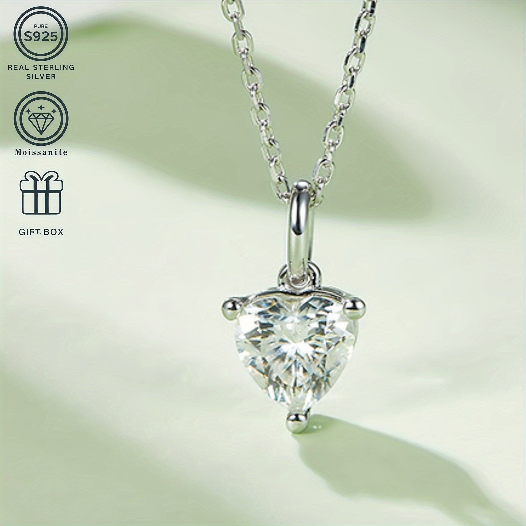 925 Silver Plated Jewelry Set Heart-Shaped Moissanite Necklace Earrings Wedding Festival Gift Box