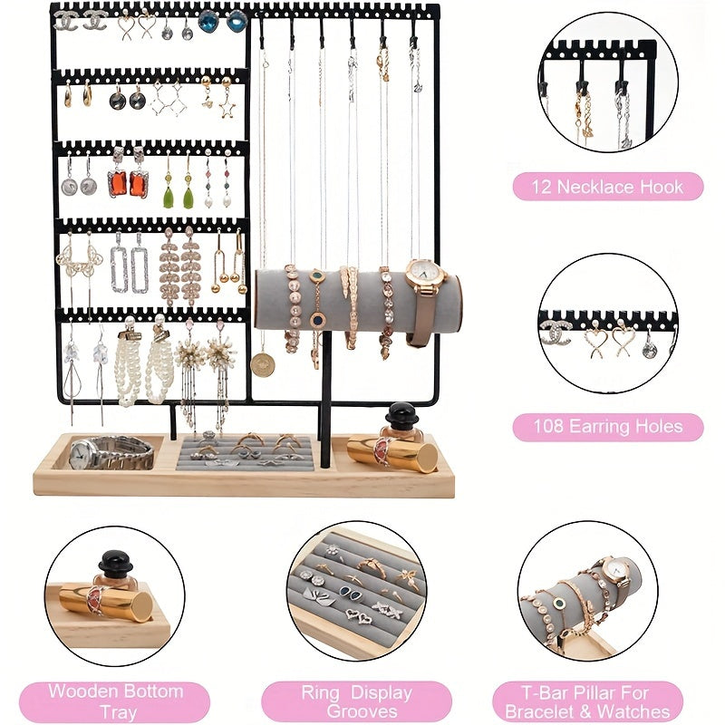 Soporte para joyería con soporte para pendientes, collar, anillo, reloj, pulsera y exhibidor organizador de exhibición