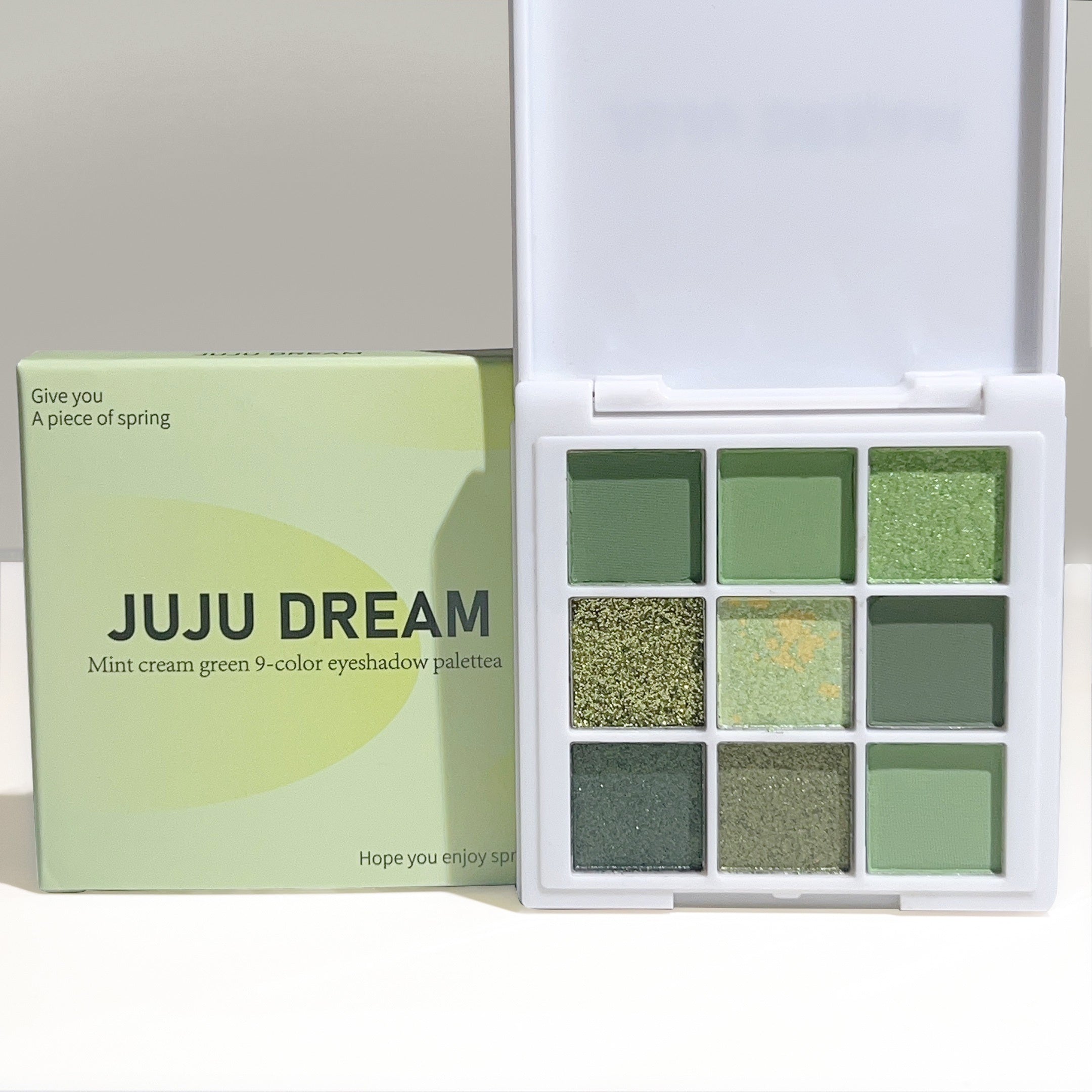 Yashil ko‘z makiyaji palitrasi 9 ta rangli mat, shaffof va suvga chidamli, uzoq davom etadigan