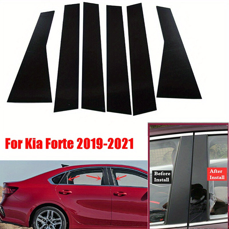 6 Pack Gloss Black Door Window Pillar Post Cover Decals for Sedan