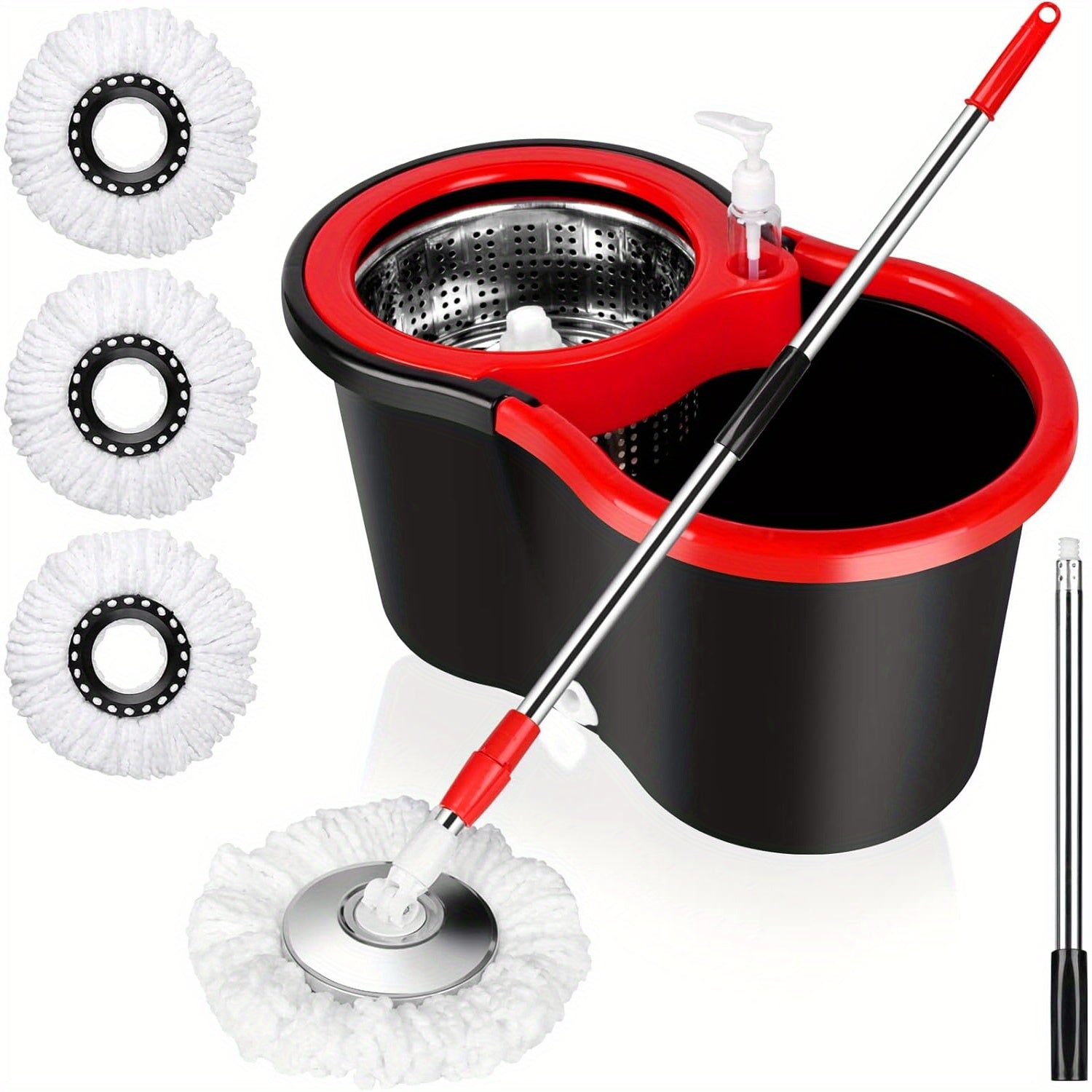 360° Rotating Mop and Bucket Set with Microfiber Heads and Adjustable Handle