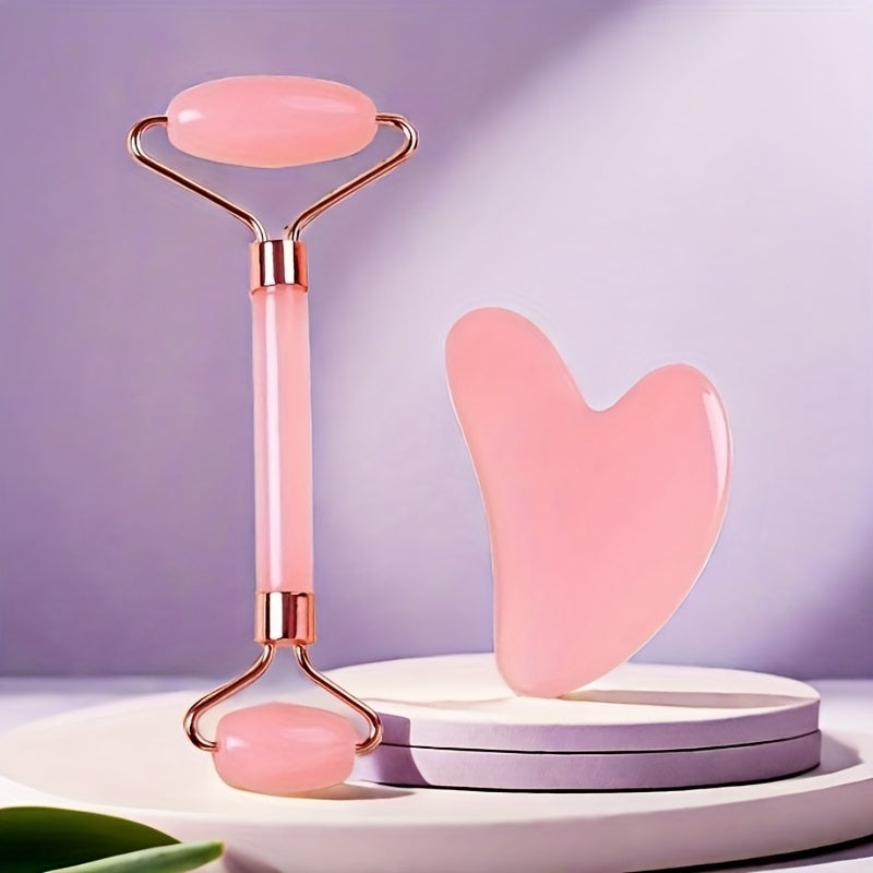 2pcs Facial Massage Roller and Scraping Tool Set Dual Head Heart Shaped ABS Skin Care Body Massager