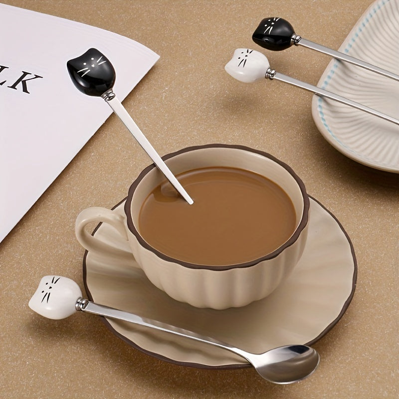 Stainless Steel Coffee Stirrers with Ceramic Cat Spoons