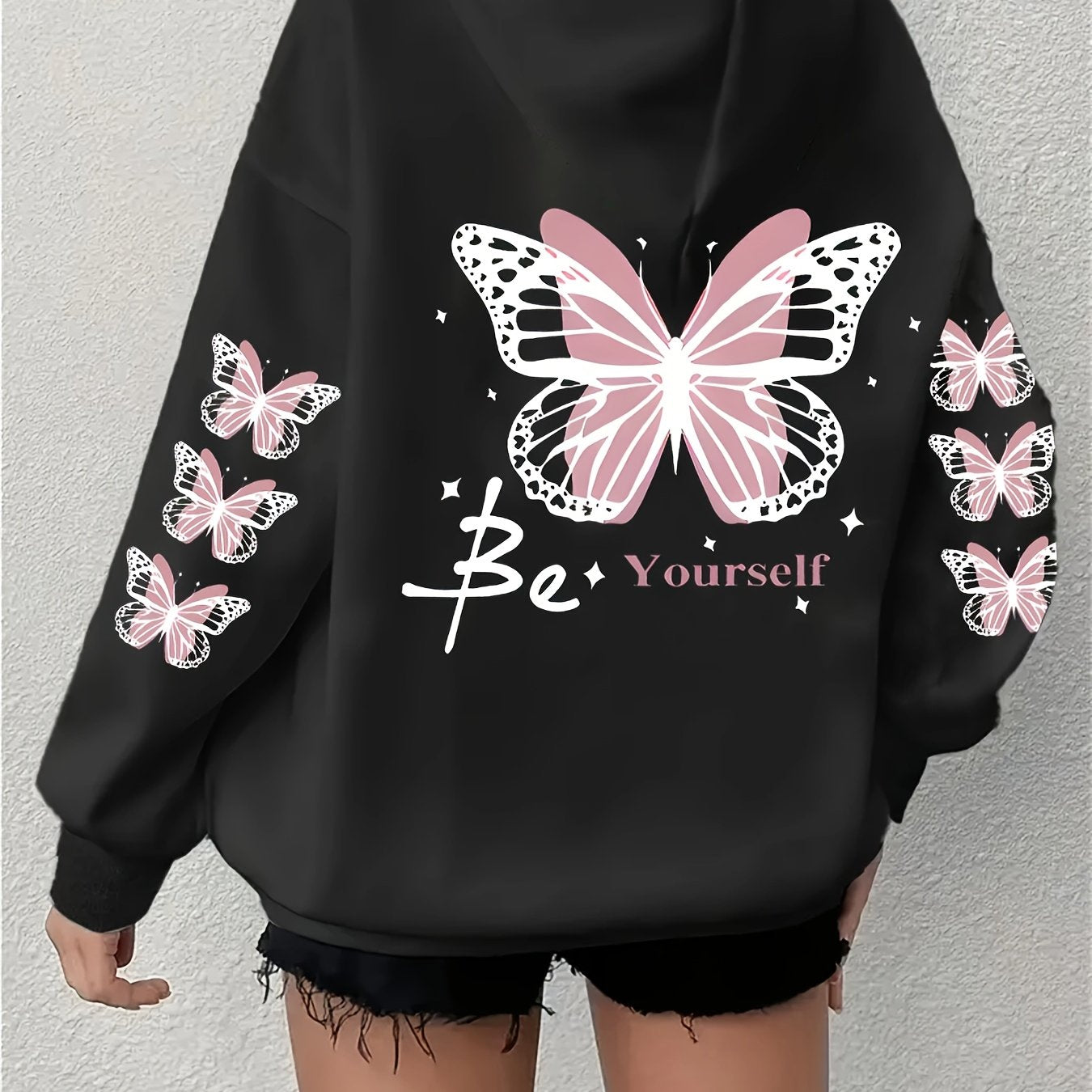 Толстовка оверсайз для женщин больших размеров розовая с графическим принтом и кенгуру-кишенью