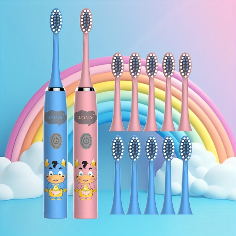 Electric Toothbrushes for Kids with Replaceable Ultra-Soft Bristles and Smart Timer (2 Pack)