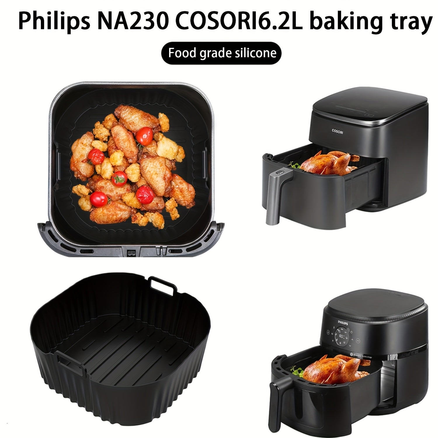 Black Silicone Baking Tray for Air Fryer Oven Microwave Non-Stick Food Grade