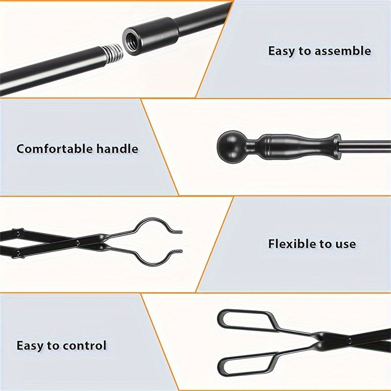 Rugged Iron Fireplace Poker Set with Heavy Duty Tongs for Indoor Outdoor Use