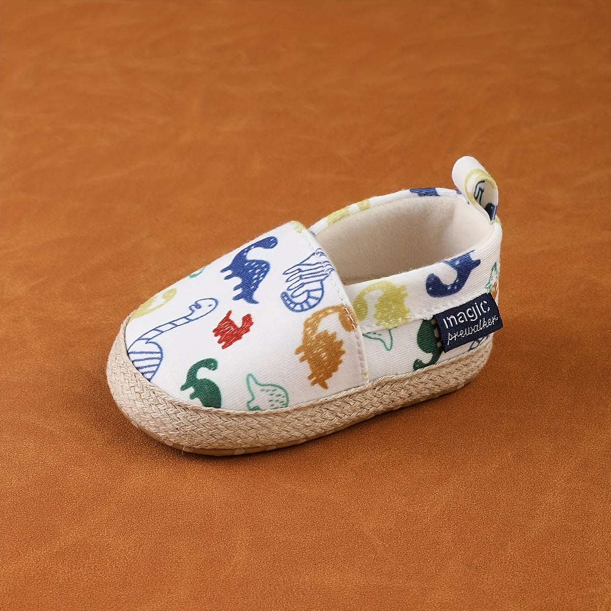 Zapatillas slip-on para bebés niños y niñas, patrón de animales de dibujos animados, de caña baja, tela, plantilla de EVA, suela de PU, casual para todas las estaciones