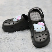 Women's Summer Black EVA Sandals with Pink Bows Flat Slippers